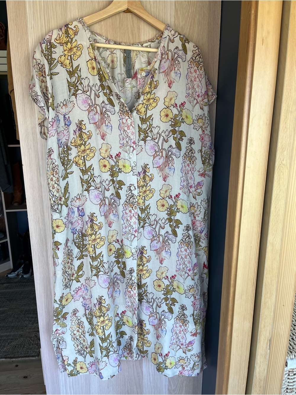 Raquel Allegra White Floral Midi Dress with Yellow & Pink Accents